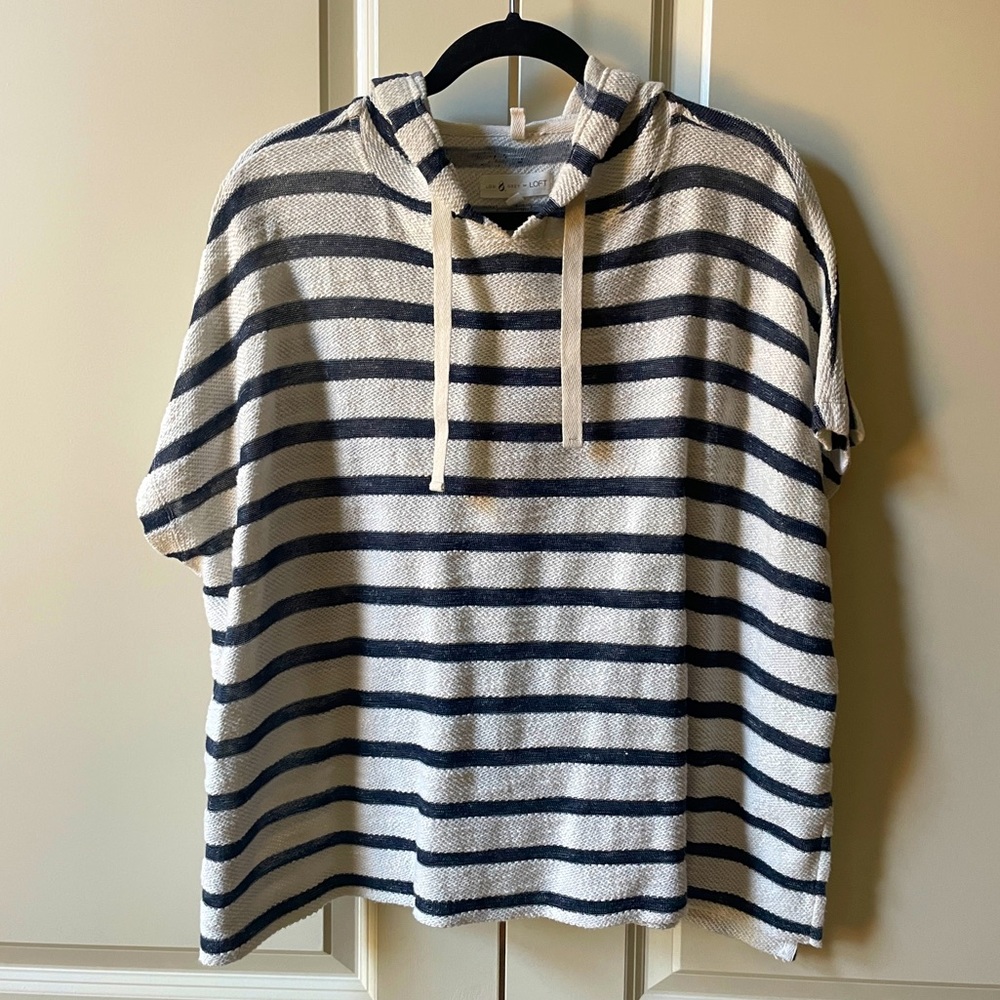 Like New Lou & Grey for LOFT striped pullover hoodie short sleeve v neck top